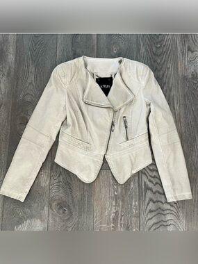 L’ATELIER Tan Vegan Faux Leather Moto Jacket Size M